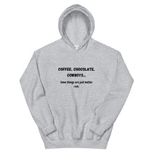 Load image into Gallery viewer, Coffee, Chocolate,Cowboys... Unisex Hoodie

